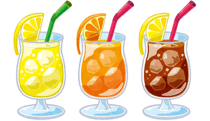 ジュース オレンジ レモンスカッシュ コーラの3種 の無料フリーイラスト 咲くっとイラスト さくっといらすと