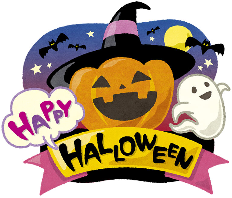 ハロウィンのロゴマーク（かぼちゃ・おばけ・こうもり）の無料フリーイラスト | 咲くっとイラスト（さくっといらすと）